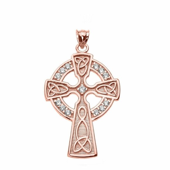 14k Rose Gold Trinity Knot Celtic Cross Pendant